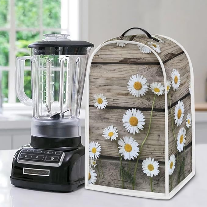 Talayituse Daisy Wood Print Blender Dust Cover, Fingerprint Protection Cover for Stand Mixer or Coffee Machine, Home Kitchen Appliance Covers for Stain Dust Resistant Supplies
