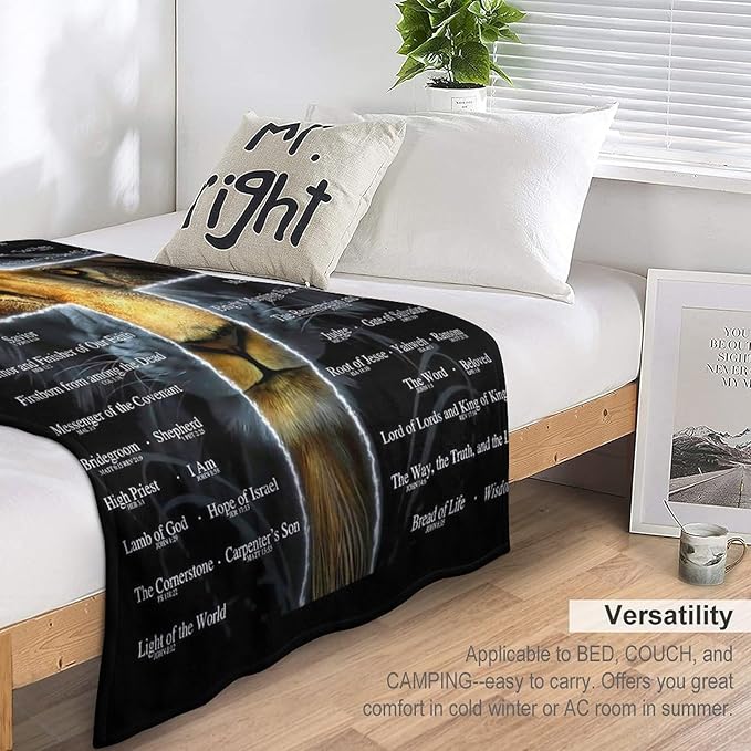 Christian Lion Blanket Scripture Jesus Throw Blanket Christian Gifts for Women Men Religious Blanket for Kids Adults Soft Warm Cozy Fleece Blanket for Couch Sofa Bed 50"x60"