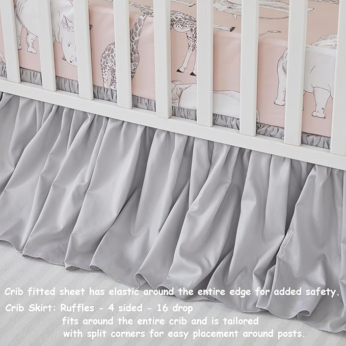 Brandream Crib Bed Skirt for Baby Girls Boys Gray Boho Bohemian Neutral Solid Cotton Toddler Bedskirt Farmhouse Chic Ruffle