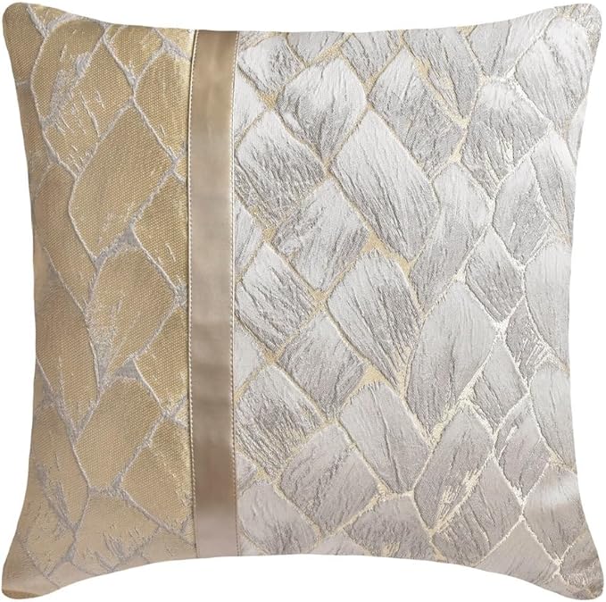 The HomeCentric King/Queen/Twin Ivory & Gold Decorative Twin 53"x18" Bed Runner Without Pillow Cover, Patchwork, Quilted, Jacquard Foil Bed Scarf on Jacquard Fabric - Spinzar