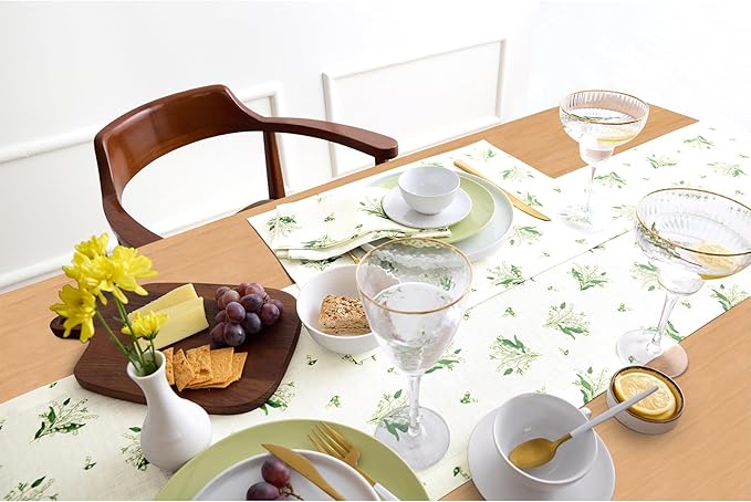 Solino Home Lily Floral Print Table Runner 90 Inches Long - 100% Pure Linen Table Runner 14 x 90 Inch - Lily of The Valley/Off White Print