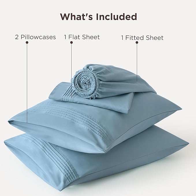 Bedsure Deep Pocket Queen Sheets Set - Fits Mattresses Up to 21 Inches Thick - 4 Piece GentleSoft Bed Sheets, Moisture Wicking, Soft & Cooling Bedsheet & Pillowcases, Easy & Secure Fit, Mineral Blue