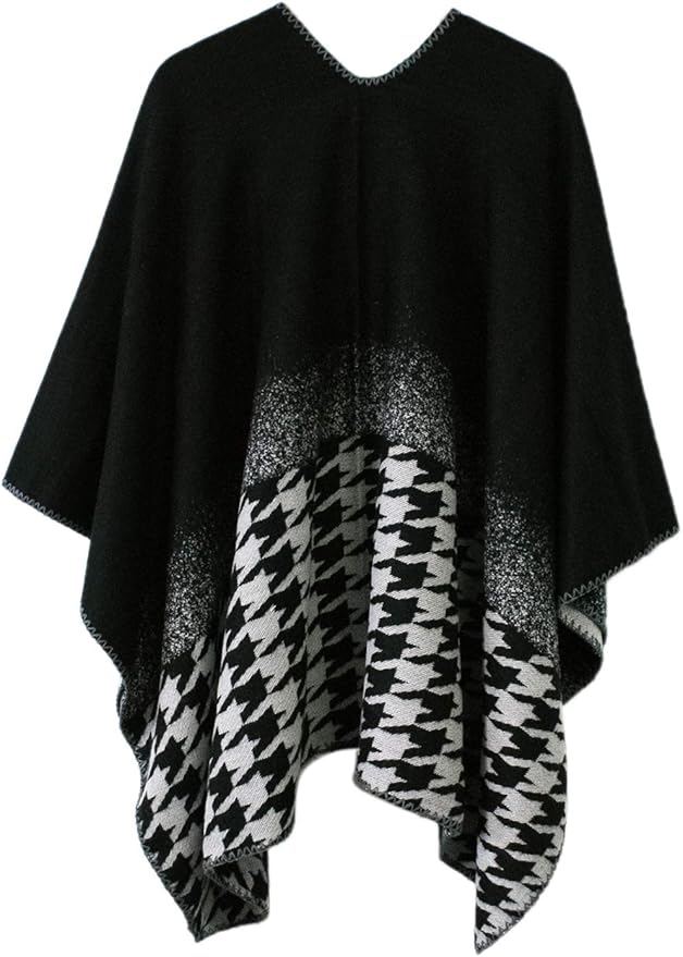 Women's Vintage Pattern Open Front Poncho Cape Shawl Winter Shawl Wraps