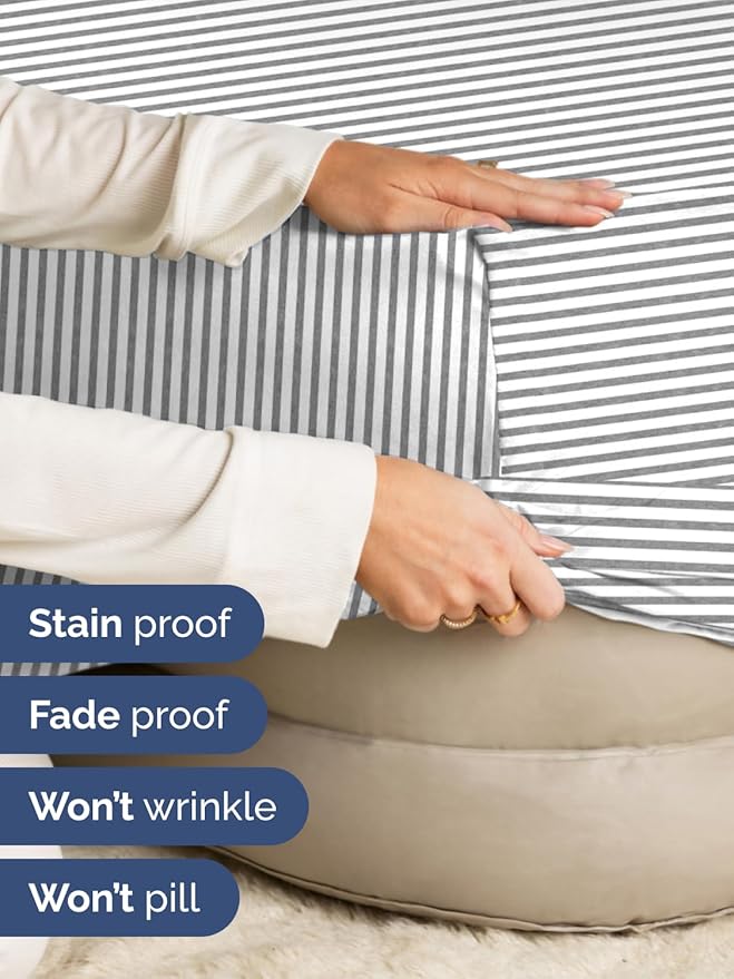 Extra Deep Queen Fitted Sheet - Hotel Luxury Single Fitted Sheet Only - Easily Fits 18 inch to 24 inch Mattress - Ultra Soft, Wrinkle Free with Extra Deep Pockets - Breathable & Comfy - Grey Stripes