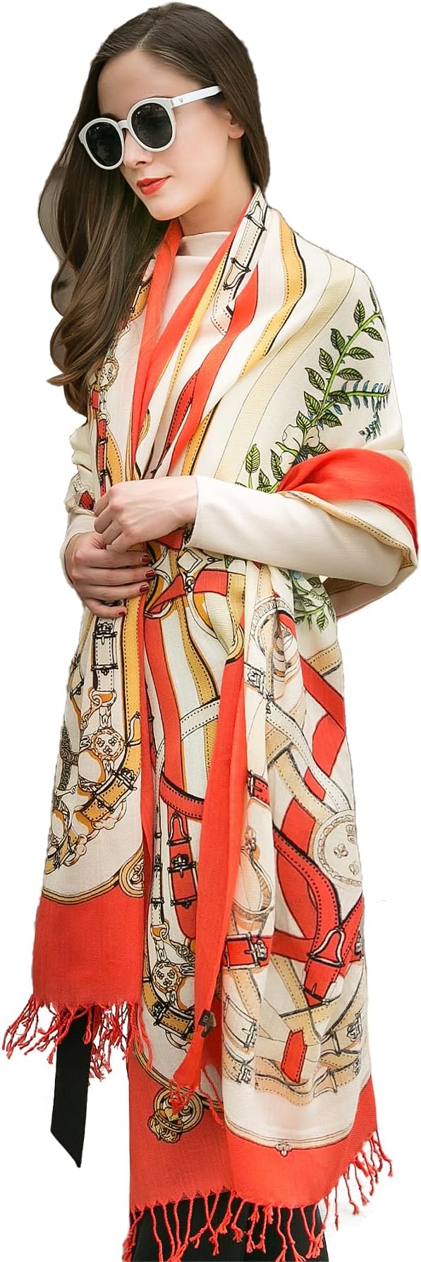 DANA XU 100% Merino Wool Extra Large Pashmina Blanket Travel Scarf Cashmere Wrap for Women Fall Winter Oversize Shawl Floral