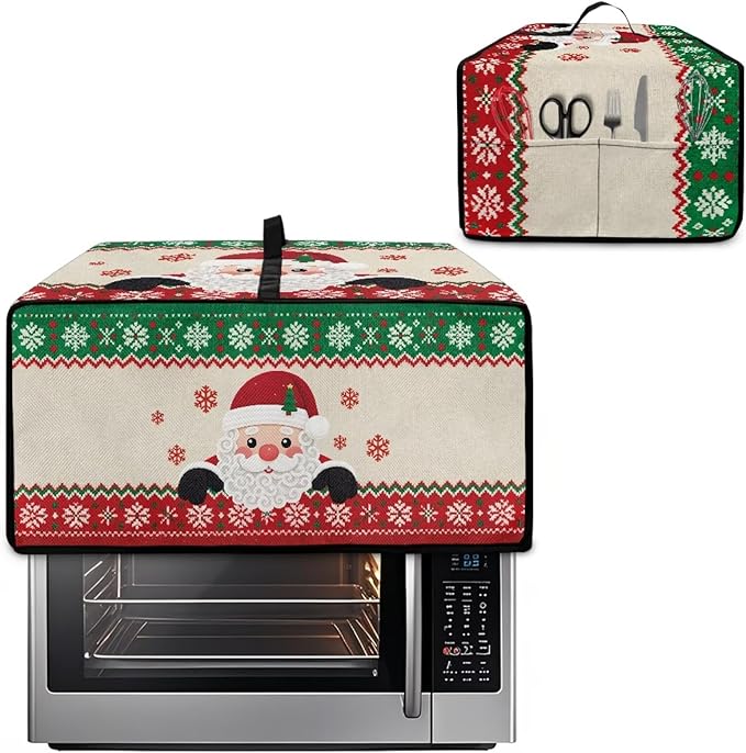 Christmas Countertop Convection Oven Cover Decorative Air Fryer Toaster Oven Dust Cover for Winter Holiday Home Kitchen Indoor Decor, S, Santa Claus Snowflake Red Green Beige
