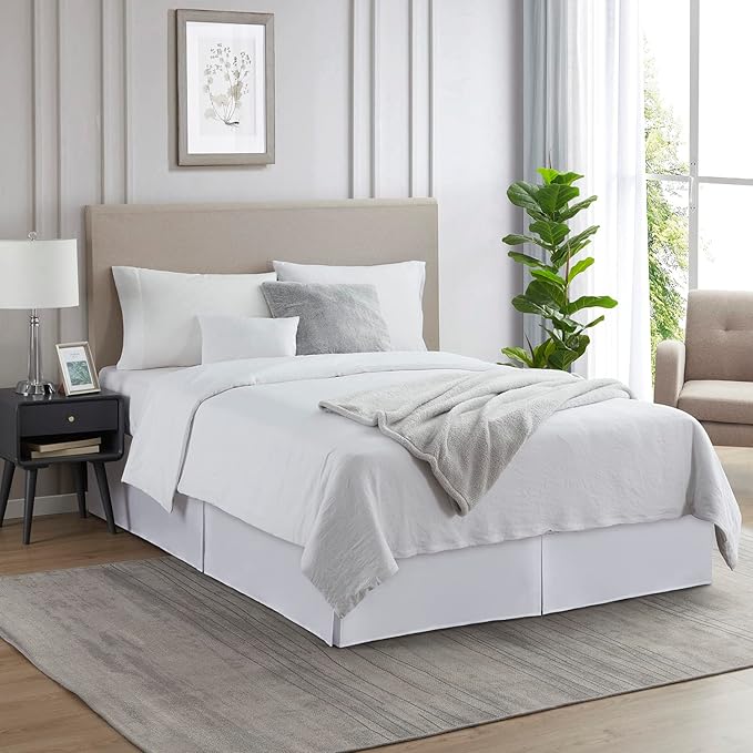 Nestl White Full Bed Skirt - Full Size Bed Skirt 14 Inch Drop - Brushed Microfiber Bed Skirts - Hotel Quality Pleated Bed Skirt - Shrinkage & Fade Resistant