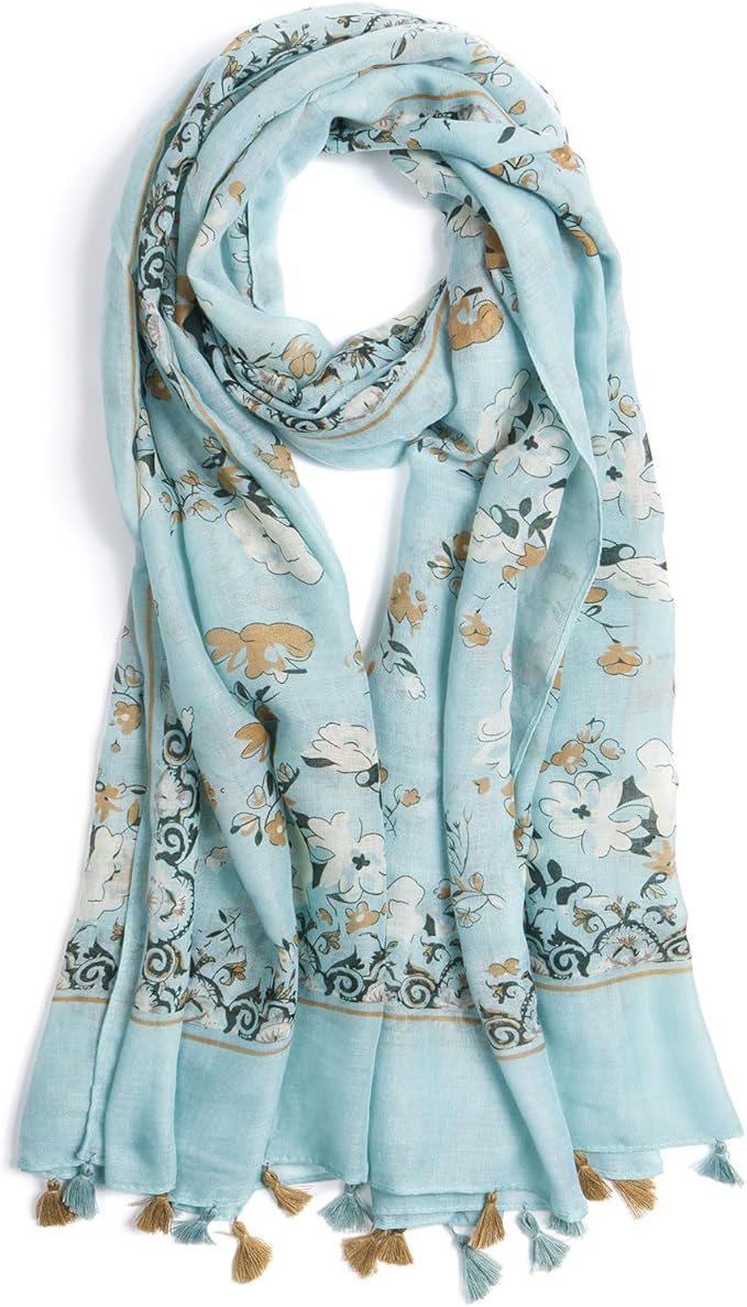 Scarf for Women Lightweight Soft Floral Leopard Printed Scarves Fall Winter Fashion Shawl Wrap with Fringe