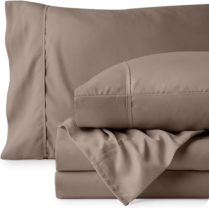 Bare Home Twin XL Sheet Set - College Dorm Size - Luxury 1800 Ultra-Soft Microfiber Twin Extra Long Bed Sheets - Deep Pockets - Easy Fit - Extra Soft - 3 Piece Set - Bed Sheets (Twin XL, Taupe)