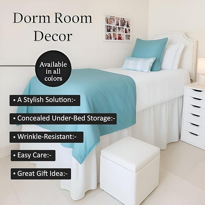 Shreem Linen Dorm Room Bed Skirt Twin XL 40 Inch Drop, 100% Microfiber Extra Long Bedskirt, White