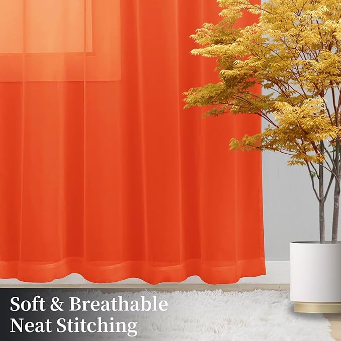 Sheer Curtains 54 Inches Long 2 Panels, Rod Pocket Short Curtain for Kitchen, Bedroom, Cafe Window(Burnt Orange 38" W x 54" L)