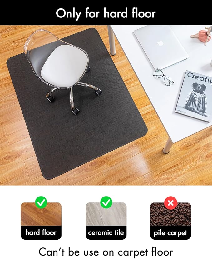 Office Chair Mat for Hardwood Floor Under Desk Computer Rolling Chair Mat for Wood/Tile Floor Non-Slip Heavy Duty Desk Rug PVC Plastic Hard Floor Protector 46"x 72" (Espresso)