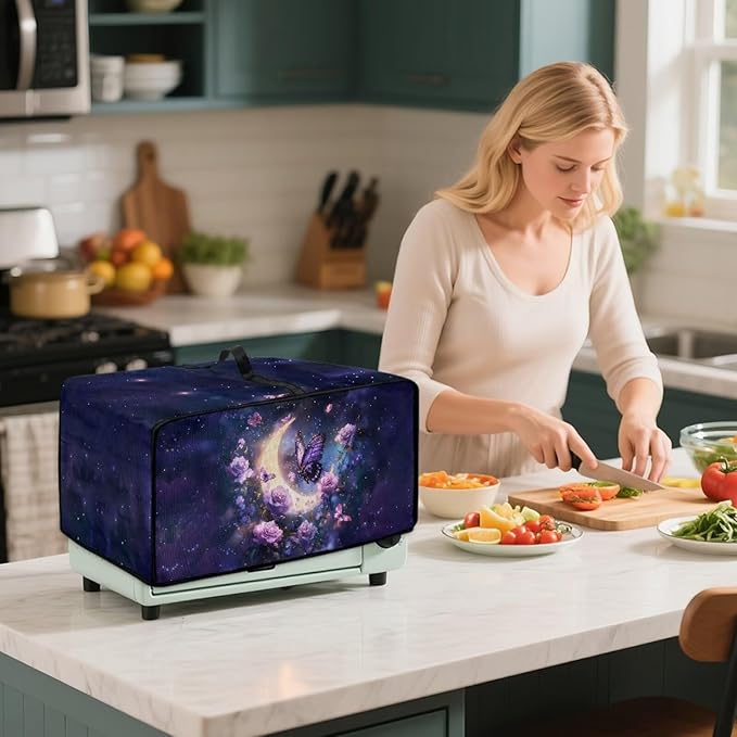 Gorgeous Butterfly Rose Moon Print Microwave Oven Cover Dust-Proof Microwave Oven Grill Cover Protector Kitchen Appliance Protector Dirt and Fingerprint Protection, S