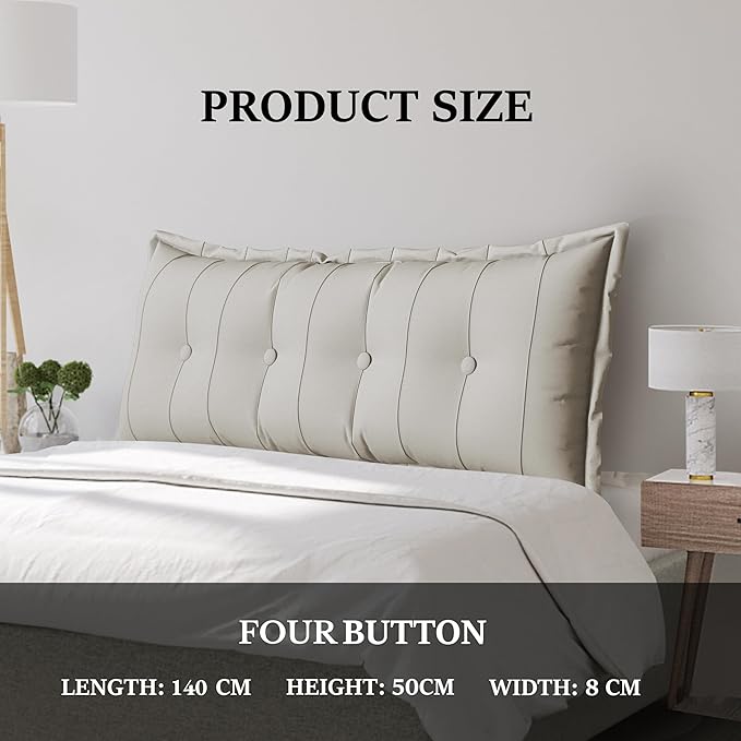 Large Bolster Reading Pillow King Backrest Positioning Support Pillow Daybed Cushion Headboard Pillows for Bed Bunk Sofa with Removable Cover, White, 76x3x20 Inch