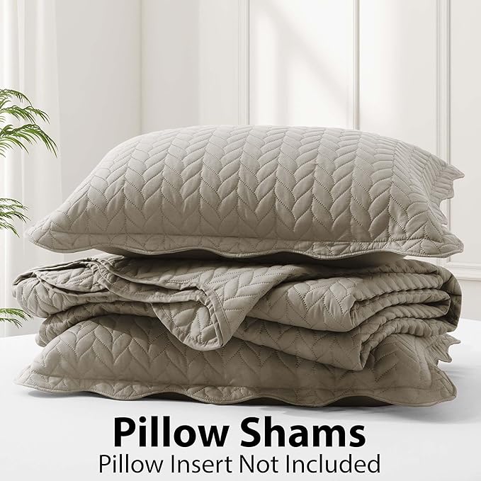 IR Imperial Rooms King Quilt Bedding Set Size (106" x 96") + 2 Pillow Shams (20" x 36"+ 2") - 3 Pcs All Season Lightweight Reversible Microfiber Coverlet Embossed Quilt Bedspread (Beige)