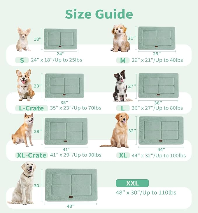 MADE 4 PETS Dog Crate Pad Bed for Small Dogs, Washable & Reversible, Anti-Slip Kennel Mat for Cozy Sleeping, Soft Fluffy Dog Bed for Indoor & Outdoor Use, 24"x18", Green