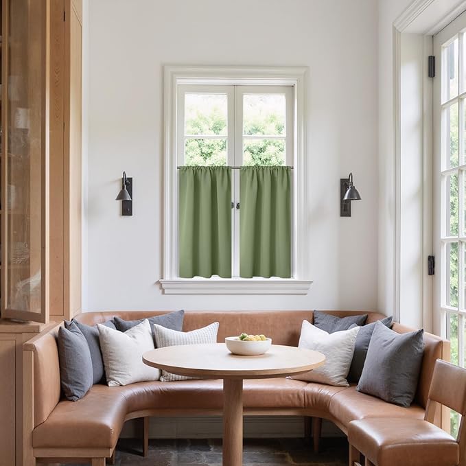 BGment Olive Green Blackout Kitchen Curtains 36 Inches Long - Short Half Drapes with Rod Pocket Privacy for Cafe Bathroom Windows, 34 x 36 Inch, 2 Panels