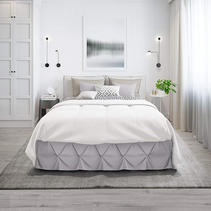 Nestl Grey Lavender Bed Skirt Cal King Size, Pinch Pleat Cal King Bed Skirt, 14" Inch Drop Cal King Bedskirt, Hotel Quality Grey Lavender Bed Skirts, Microfiber Grey Lavender Cal King Size Bed Skirt