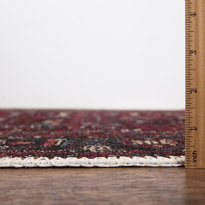 Bloom Rugs Washable Non-Slip 4' x 6' Rug - Burgundy Traditional Bordered Area Rug for Living Room, Bedroom, Dining Room, and Kitchen - Exact Size: 4' x 6'