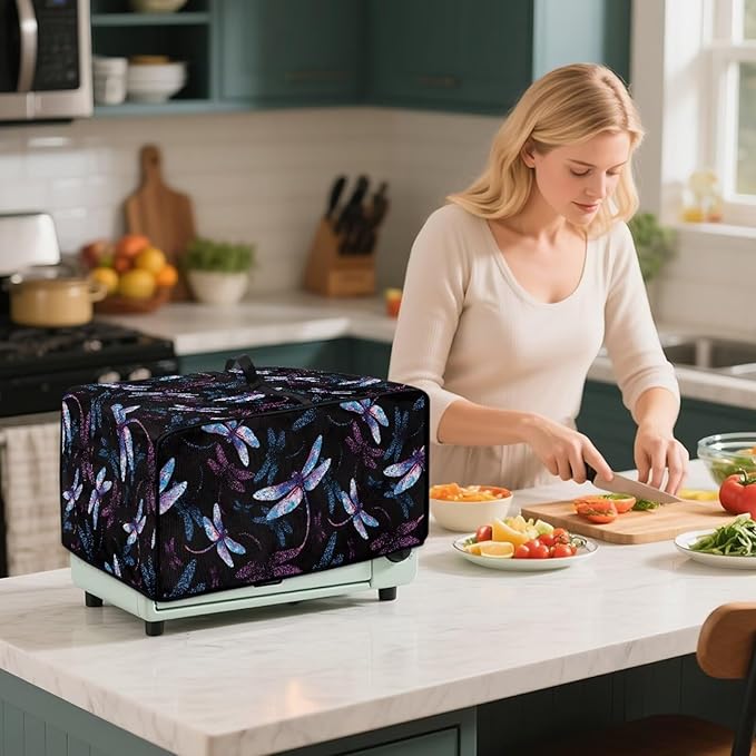 Dragonfly Print Microwave Oven Cover Dust-Proof Microwave Toaster Oven Cover Foldable Kitchen Appliance Protector Suitable for Most Microwave Ovens, L