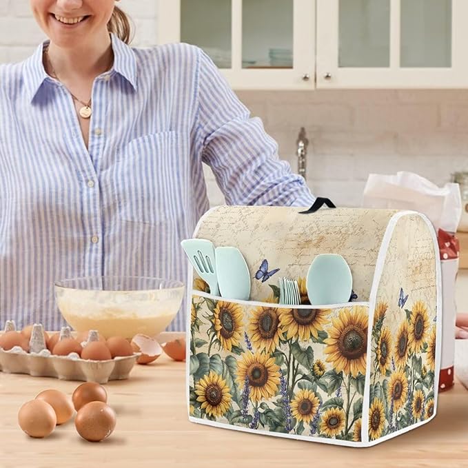Sunflower Mixer Cover for Kitchen Aid 6-8 Qt Mixer, Yellow Small Appliance Dust Covers Universal for Air Fryers, Coffee Makers, Kitchen Decor Gift for Friends