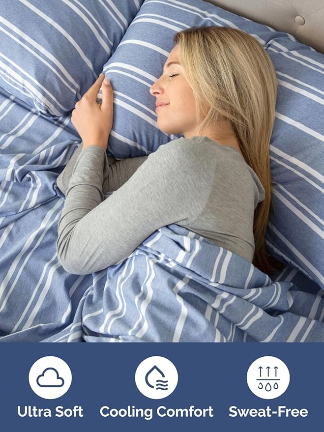 Extra Deep King Fitted Sheet - Hotel Luxury Single Fitted Sheet Only - Easily Fits 18 inch to 24 inch Mattress - Ultra Soft, Wrinkle Free with Extra Deep Pockets - Breathable & Comfy - Blue Stripes