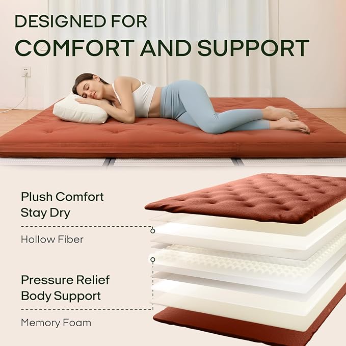 ZonLi Japanese Floor Futon Mattress Full Size 75"x 54", 100% Cotton Cover 2.5'' Thicken Tatami Mattress, Foldable Sleeping Pad, Portable Dormitory Tatami Mat, Roll Up Floor Lounger Bed for Adult