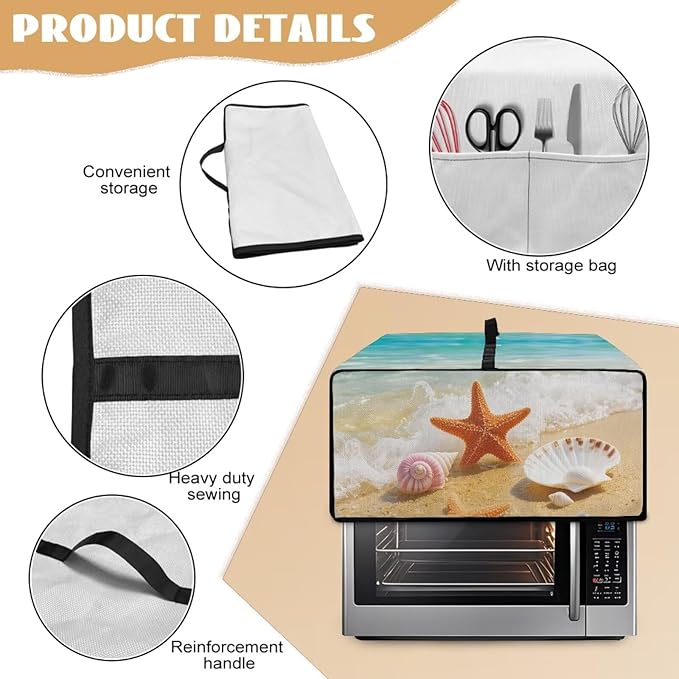 Air Fryer Toaster Oven Dust Cover Countertop Microwave Dust Cover Protector, Compatible with Convection Oven, L, 18.5 x 22.5 x 13 Inches, Beach Starfish Sea Shell