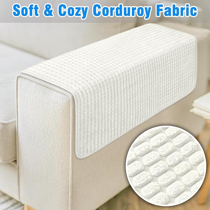 Couch Arm Covers, Sofa Arm Covers, Waterproof Armrest Cover for Sofa, Armchair, Loveseat, Headrest Cover, Non-Slip Recliner Arm Cover, Arm Chair Covers Set of 2 (Cream, 19"×19")
