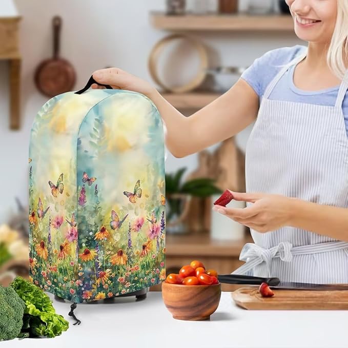 Daisy Floral Butterfly Drawstring Blender Cover Kitchen Appliance Anti Fingerprint Dust Protection Stain Resistant Coffee Maker Food Processor Cover Stand Mixer Cover