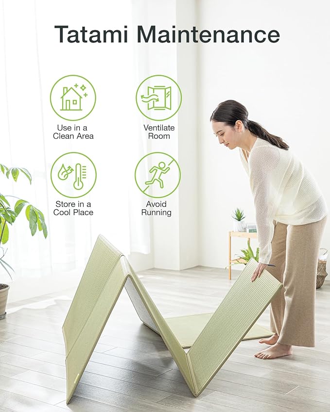 FULI Japanese Tatami Mattress, Tatami Rug, Igusa Mat (Japanese Rush Grass) Folds in Three, Made in Japan (Natural, Twin)