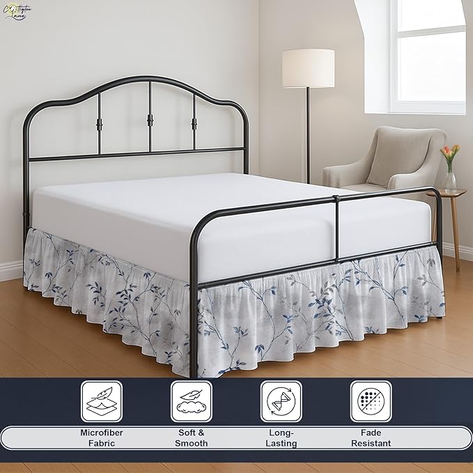 Cottington Lane Ruffled Bed Skirt King Size with Split Corner, Brushed Microfiber Hotel Quality Dust Ruffle, 21 Inch Drop Gathered Bedskirt, Soft, Stylish, Shrink & Fade Resistant, Neutral Nature