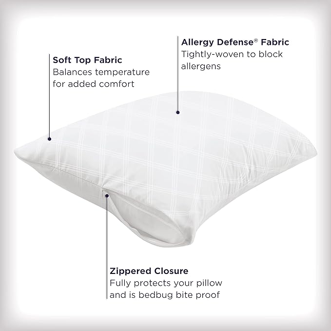 Set of 2 King AllerEase Pillow Protectors - Temperature Balancing, Allergist Recommended - Premium Breathable, Zippered Protectors