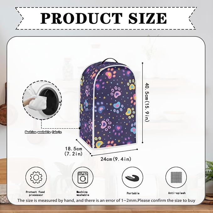 Colorful Paw Print Blender Dust Cover for Stand Mixer or Coffee Maker Appliance, Anti Fingerprint Polyester Dust Proof Stain Resistant Blender Covers for Home Kitchen