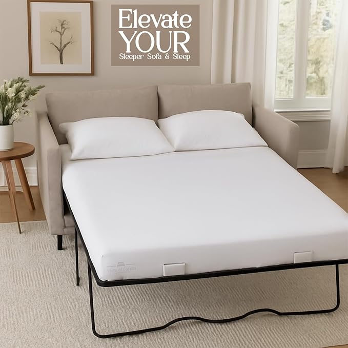 Sleeper Sofa 4 Piece Bed Sheet Set Premium Quality 100% Cotton 500 Thread Count, Smooth & Super Soft Sateen Weave, Extra Soft Bed Sheets, Wrinkle Free, 4 Inch Deep Pocket (Twin, White)