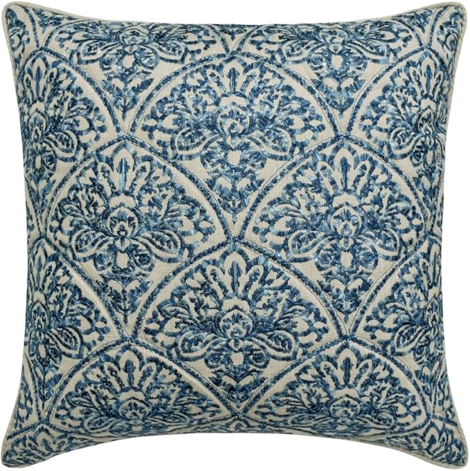The HomeCentric King/Queen/Twin Blue Designer King 90"x18" Bed Runner with Pillow Cover, Embroidery, Quilted Bed Scarf on Cotton Fabric - Farzeen Blue