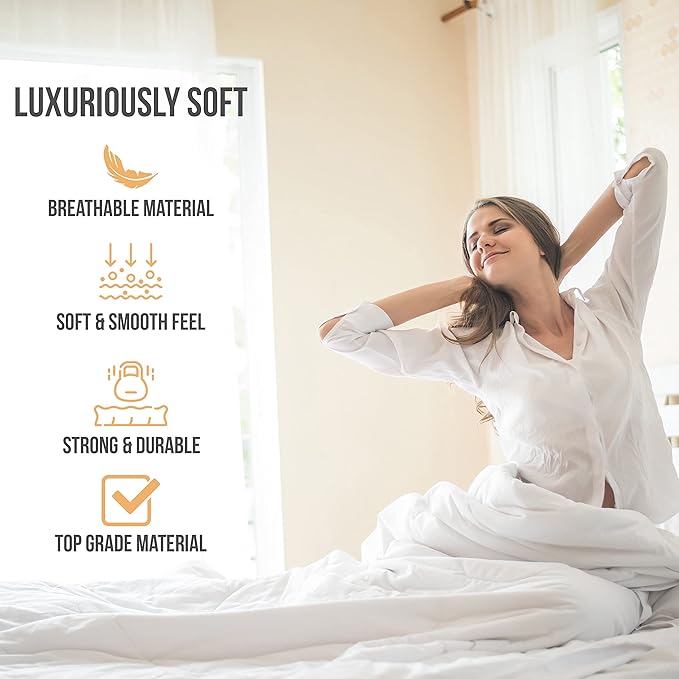 Queen Sheet Set - Luxury Hotel Bed Sheets - Soft Cooling Sheets with Elastic Corner Straps - Deep Pockets Microfiber Bedsheet - Bedding Sheet & Pillowcases - 4 Piece (Queen Size, White)