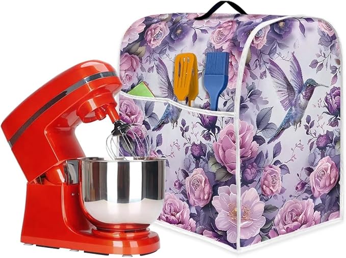 Hummingbird Stand Mixer Cover 4.5-5 Quart Floral Print Kitchen Appliance Covers Dust Protection Universal for Pressure Cooker Air Fryer Washable Kitchen Decoration Gift for Housewarming