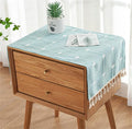 Simple Bedside Table Tassel Cover Cloth, Tablecloth Cover Towel, Suitable for Bedside Table TV Microwave Washing Machine Refrigerator Dust Cover (Blue Bars, 15.7 * 35.4 inches)
