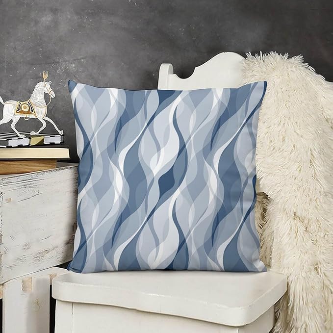 Light Blue Throw Pillow Covers Modern Abstract Blue and Grey Striped Decorations for Bedroom Living Room Farmhouse Sofa Pillows Bed Couch 12x12 Inch