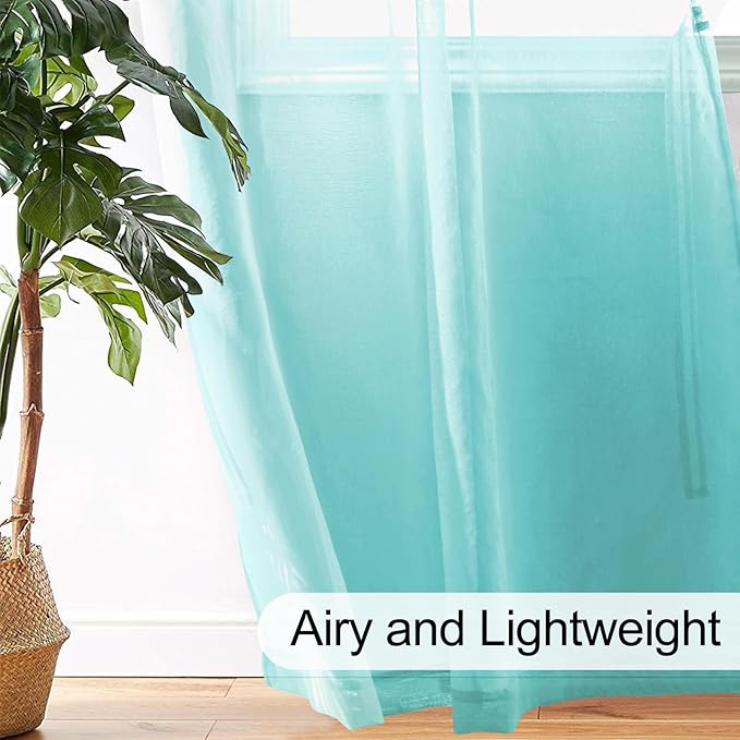 XWZO Sheer Curtains 108 Inches Long, Light Filtering Extra Long Voile Drape Lightweight Grommet Window Curtains for Patio Door, Living Room, Nursery, Mint Green, W52 x L95, Set of 2 Soft Panels