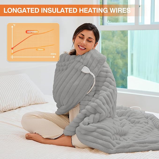 Heated Blanket - Electric Blanket with Dual Controller 6 Heating Levels & 10 Hour Auto Off Fast Heating Blanket, ETL Certified (84X90 Inch,Light Gray)