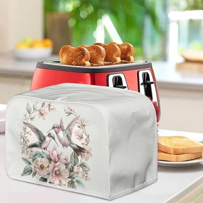 ZFRXIGN Flower Hummingbird Toaster Cover 2 Slice Toaster Dust Cover Small Appliance Covers Toaster Oven Cover Spring Floral Birds Dust Cover Kitchen Decorative Protector Beige