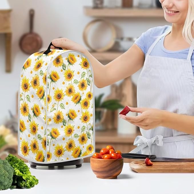 Sunflower Blender Covers for Kitchen Yellow Appliance Cover Washable Anti-Stain Oil-Proof Food Processor Dust Cover Foldable Kitchen Accessory Gift for Friends
