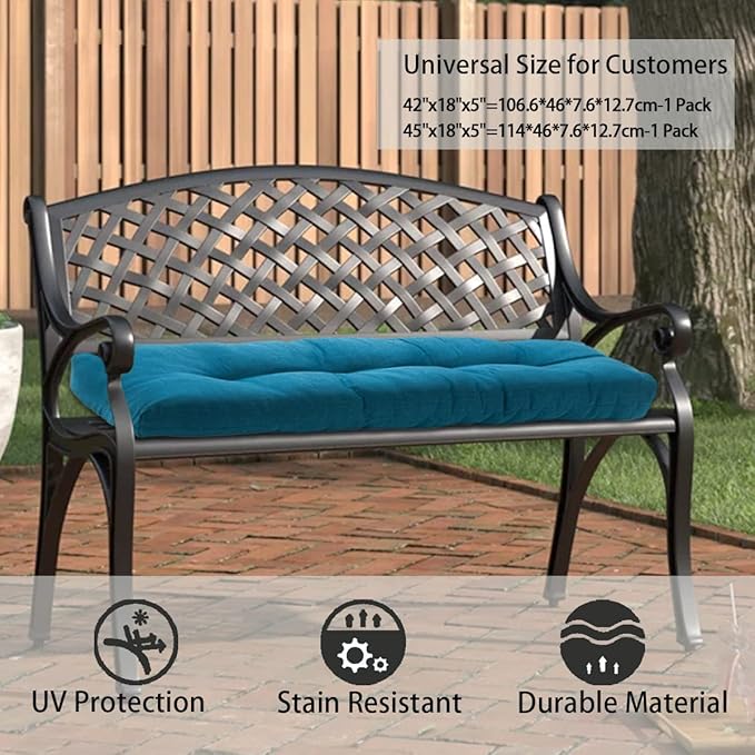 FUNHOME Outdoor Bench Cushion 42 x18 inch with Non-Slip Grips,Water Resistant Porch Swing Cushion,Bench Pillow Pads,Tufted Cushions for Patio Garden Furniture,42" Seat Cushions(Light Blue)