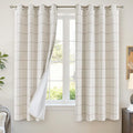 Brown Plaid Linen Blackout Curtains for Bedroom - Boho Style Curtains Thermal Insulated, Pattern Printed Rustic Drapes Cottage Window Treatments for Farmhouse, 52x63 Inch 2 Panels