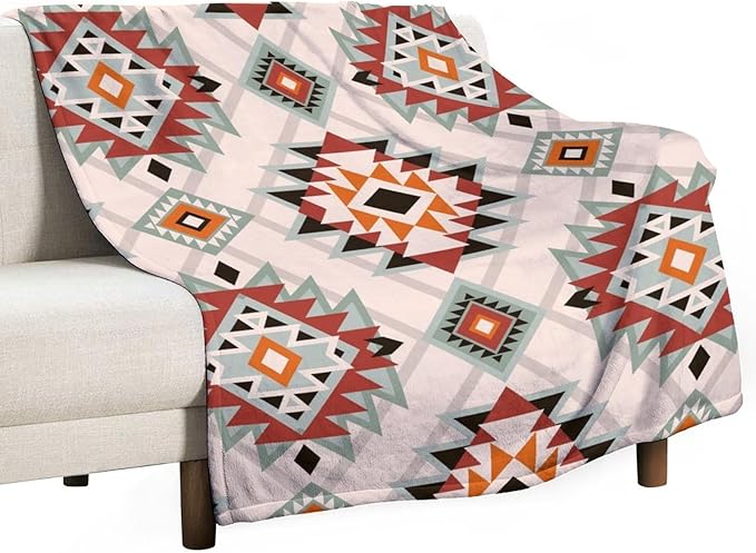 Southwest Style Blanket, Boho Geometric Print Throw Blanket Tribal Aztec Blanket for Couch Bed Sofa Cover Throw Home DéCor 60"x80"