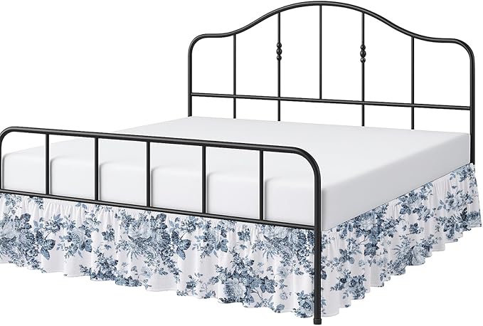 Cottington Lane Ruffled Bed Skirt King Size with Split Corner, Brushed Microfiber Hotel Quality Dust Ruffle, 15 Inch Drop Gathered Bedskirt, Soft, Stylish, Shrink & Fade Resistant, Blue Floral Bliss