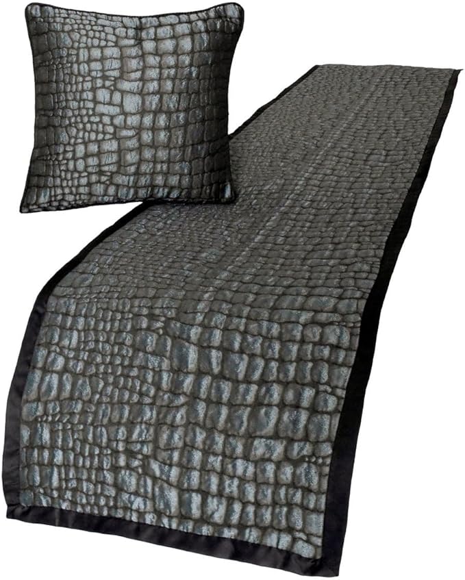 The HomeCentric King/Queen/Twin Blue & Grey Designer Queen 74"x18" Bed Runner with 2 Pillow Cover, Animal Mystery Bed Scarf on Silk Fabric - Animal Mystery
