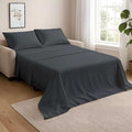 NON Sticky cotton Queen Size Sleeper Sofa Sheets, 4 Piece Egyptian Cotton Bed Sheet Set for Sofa Bed, 8" Deep Pocket for Pull Out Couch Mattress, 60" x 75", Dark Grey Stripe, Soft & Breathable